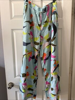 Light Blue Tropical Print Wide Leg Pants